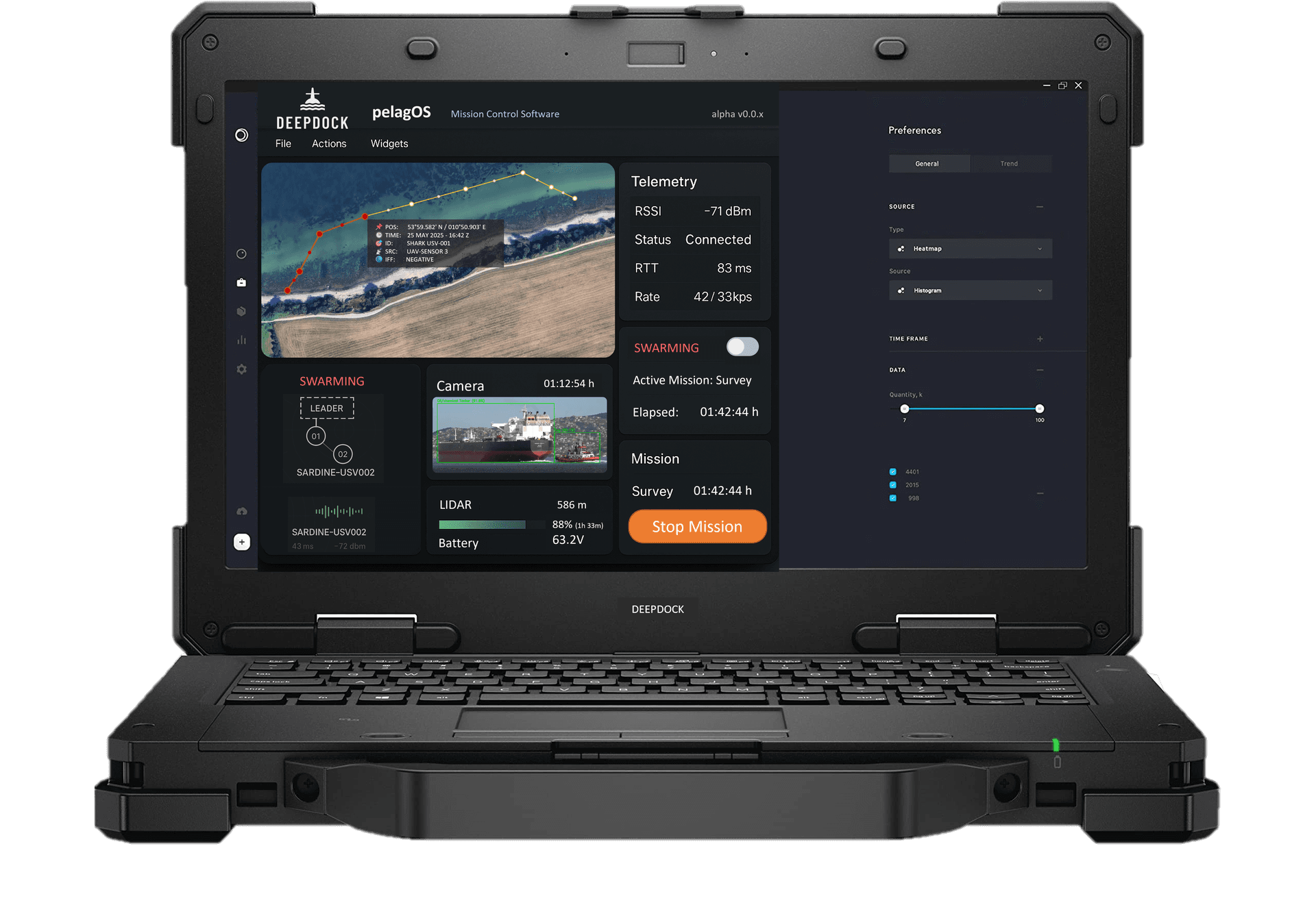 pelagOS interface on laptop in maritime environment